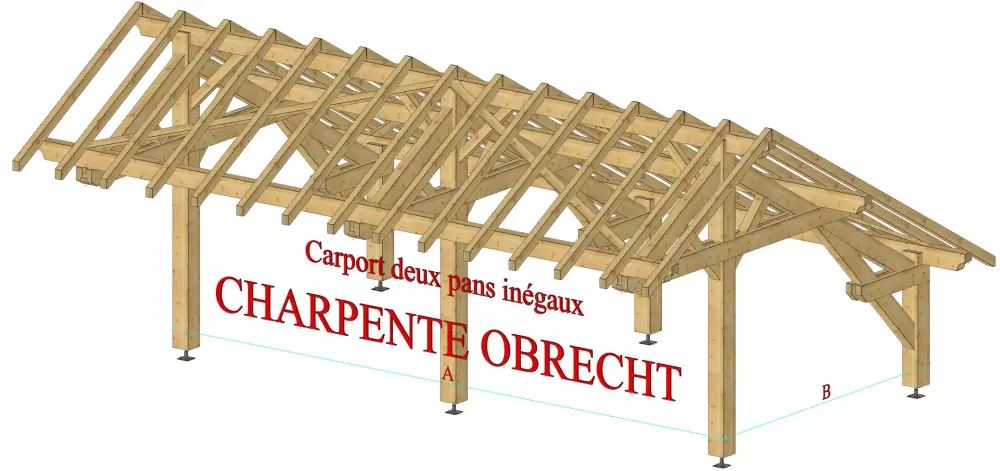 Carport deux pans inégaux