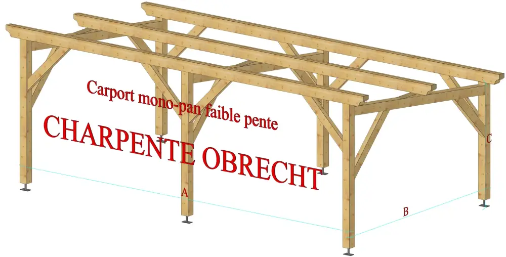 Carport mono-pan faible pente