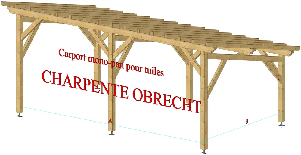 Carport mono-pente pour tuiles
